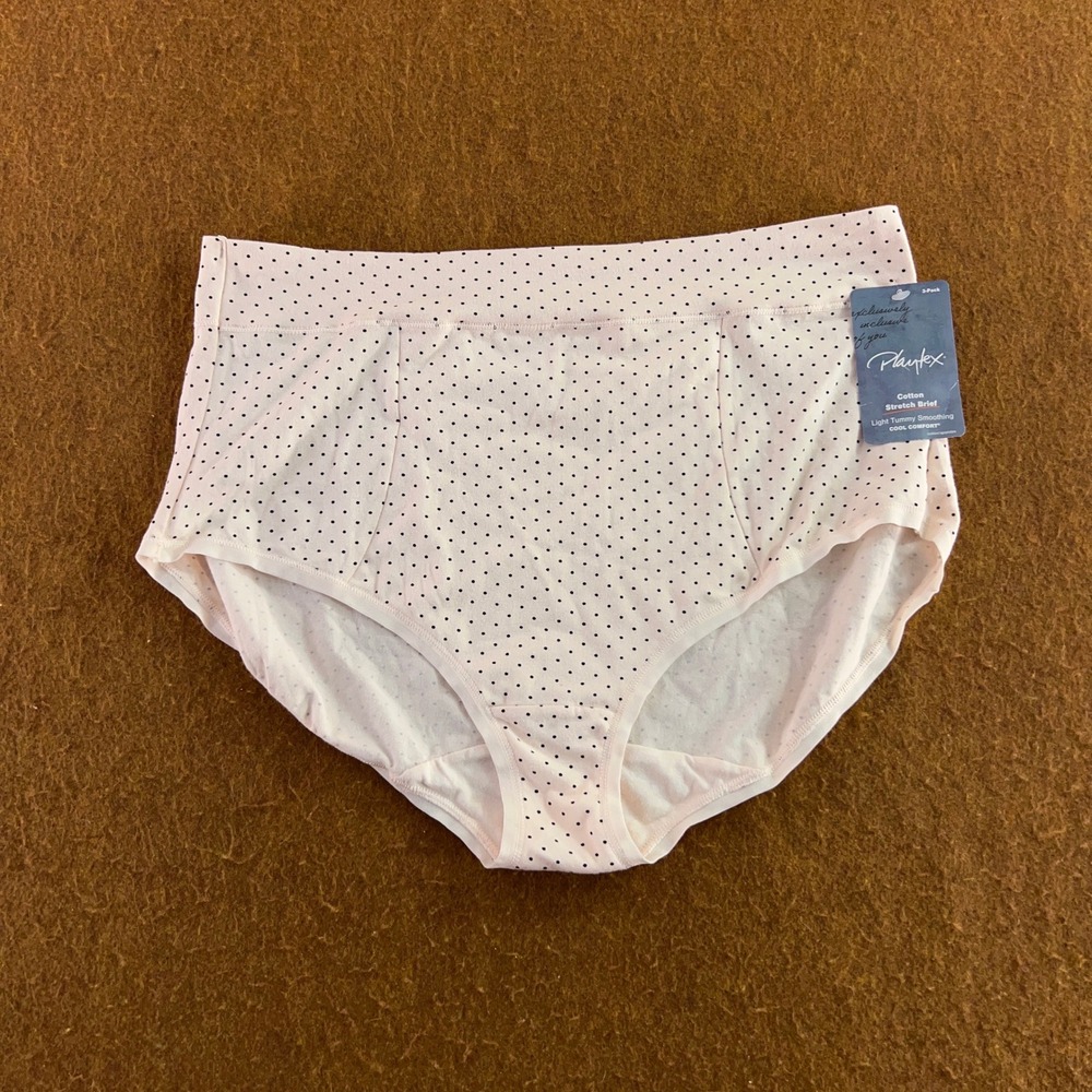 Playtex Womens 3XL Pink Polka Dot Cotton Stretch Tummy Smoothing Brief Panty NWT